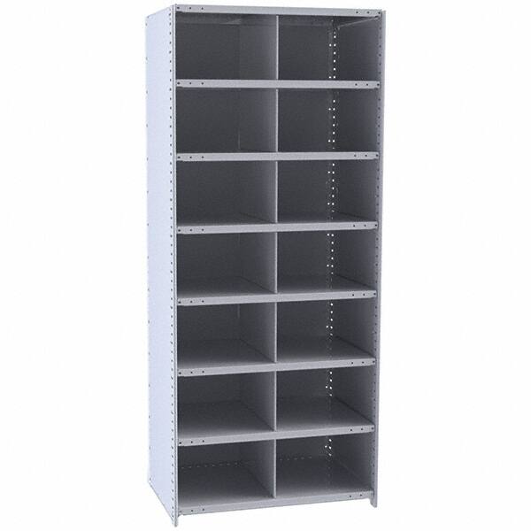 Hallowell - 14 Bin Closed Industrial Bin Shelving - 36 Inch Overall Width x 18 Inch Overall Depth x 87 Inch Overall Height, Gray Metal Bins - Exact Tooling