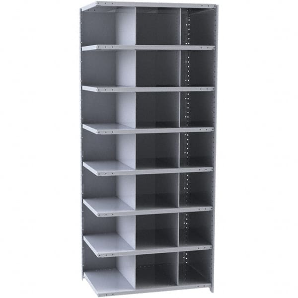 Hallowell - 21 Bin Closed Industrial Bin Shelving - 36 Inch Overall Width x 12 Inch Overall Depth x 87 Inch Overall Height, Gray Metal Bins - Exact Tooling