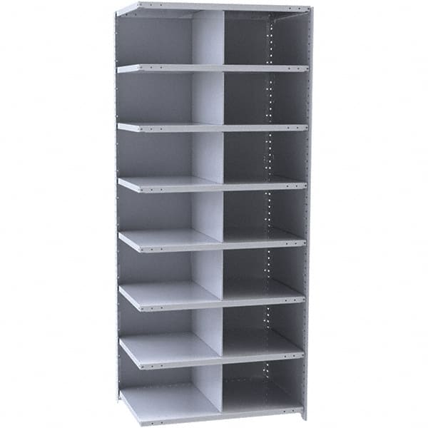 Hallowell - 14 Bin Closed Industrial Bin Shelving - 36 Inch Overall Width x 12 Inch Overall Depth x 87 Inch Overall Height, Gray Metal Bins - Exact Tooling