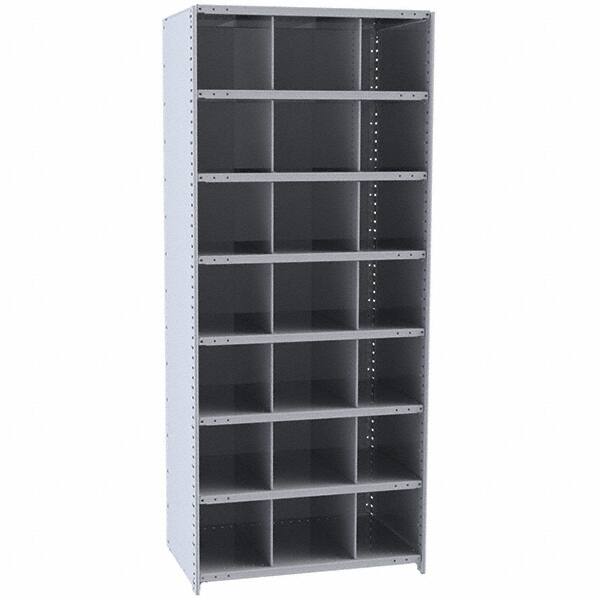 Hallowell - 21 Bin Closed Industrial Bin Shelving - 36 Inch Overall Width x 12 Inch Overall Depth x 87 Inch Overall Height, Gray Metal Bins - Exact Tooling