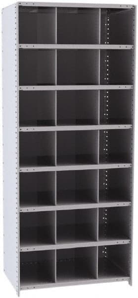 Hallowell - 21 Bin Closed Industrial Bin Shelving - 36 Inch Overall Width x 24 Inch Overall Depth x 87 Inch Overall Height, Gray Metal Bins - Exact Tooling