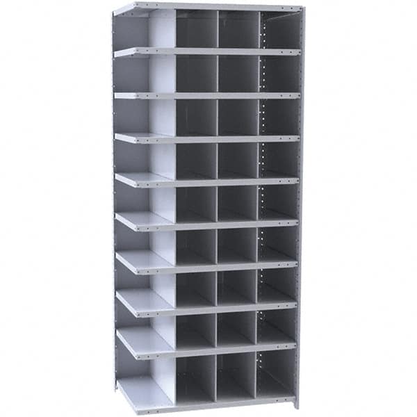 Hallowell - 36 Bin Closed Industrial Bin Shelving - 36 Inch Overall Width x 18 Inch Overall Depth x 87 Inch Overall Height, Gray Metal Bins - Exact Tooling