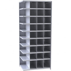 Hallowell - 36 Bin Closed Industrial Bin Shelving - 36 Inch Overall Width x 12 Inch Overall Depth x 87 Inch Overall Height, Gray Metal Bins - Exact Tooling