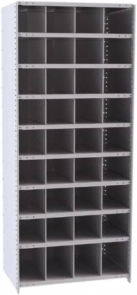 Hallowell - 36 Bin Closed Industrial Bin Shelving - 36 Inch Overall Width x 24 Inch Overall Depth x 87 Inch Overall Height, Gray Metal Bins - Exact Tooling