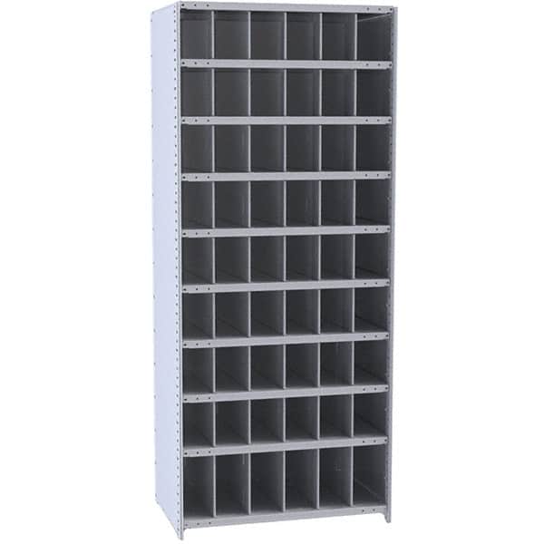 Hallowell - 54 Bin Closed Industrial Bin Shelving - 36 Inch Overall Width x 18 Inch Overall Depth x 87 Inch Overall Height, Gray Metal Bins - Exact Tooling