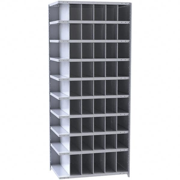 Hallowell - 54 Bin Closed Industrial Bin Shelving - 36 Inch Overall Width x 12 Inch Overall Depth x 87 Inch Overall Height, Gray Metal Bins - Exact Tooling