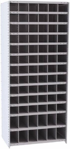 Hallowell - 78 Bin Closed Industrial Bin Shelving - 36 Inch Overall Width x 24 Inch Overall Depth x 87 Inch Overall Height, Gray Metal Bins - Exact Tooling