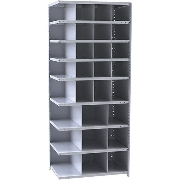 Hallowell - 29 Bin Closed Industrial Bin Shelving - 36 Inch Overall Width x 18 Inch Overall Depth x 87 Inch Overall Height, Gray Metal Bins - Exact Tooling