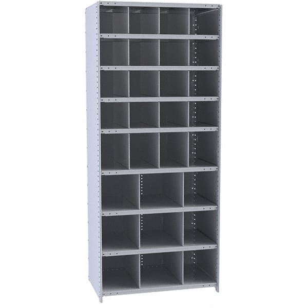 Hallowell - 29 Bin Closed Industrial Bin Shelving - 36 Inch Overall Width x 12 Inch Overall Depth x 87 Inch Overall Height, Gray Metal Bins - Exact Tooling