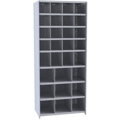Hallowell - 29 Bin Closed Industrial Bin Shelving - 36 Inch Overall Width x 18 Inch Overall Depth x 87 Inch Overall Height, Gray Metal Bins - Exact Tooling