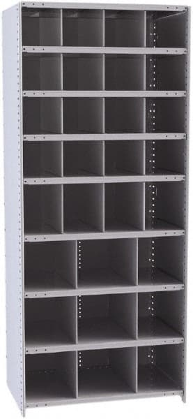 Hallowell - 29 Bin Closed Industrial Bin Shelving - 36 Inch Overall Width x 24 Inch Overall Depth x 87 Inch Overall Height, Gray Metal Bins - Exact Tooling