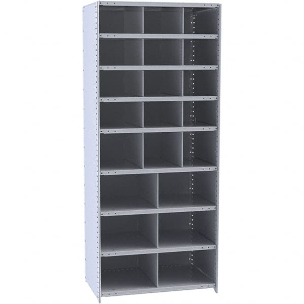 Hallowell - 21 Bin Closed Industrial Bin Shelving - 36 Inch Overall Width x 12 Inch Overall Depth x 87 Inch Overall Height, Gray Metal Bins - Exact Tooling