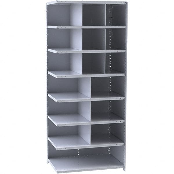 Hallowell - 16 Bin Closed Industrial Bin Shelving - 36 Inch Overall Width x 18 Inch Overall Depth x 87 Inch Overall Height, Gray Metal Bins - Exact Tooling