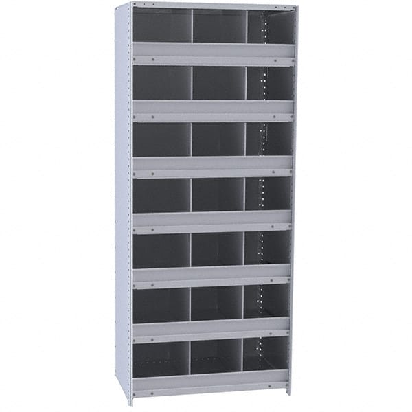 Hallowell - 21 Bin Closed Industrial Bin Shelving - 36 Inch Overall Width x 12 Inch Overall Depth x 87 Inch Overall Height, Gray Metal Bins - Exact Tooling