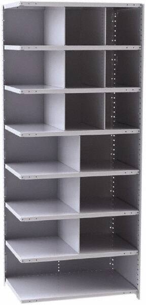 Hallowell - 16 Bin Closed Industrial Bin Shelving - 36 Inch Overall Width x 24 Inch Overall Depth x 87 Inch Overall Height, Gray Metal Bins - Exact Tooling
