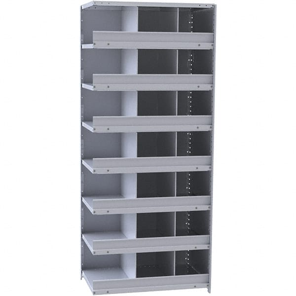 Hallowell - 21 Bin Closed Industrial Bin Shelving - 36 Inch Overall Width x 12 Inch Overall Depth x 87 Inch Overall Height, Gray Metal Bins - Exact Tooling