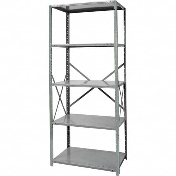 Hallowell - 5 Shelf Starter Medium-Duty Open Steel Shelving - 350 Lb Capacity, 48" Wide x 87" High x 24" Deep, Gray - Exact Tooling