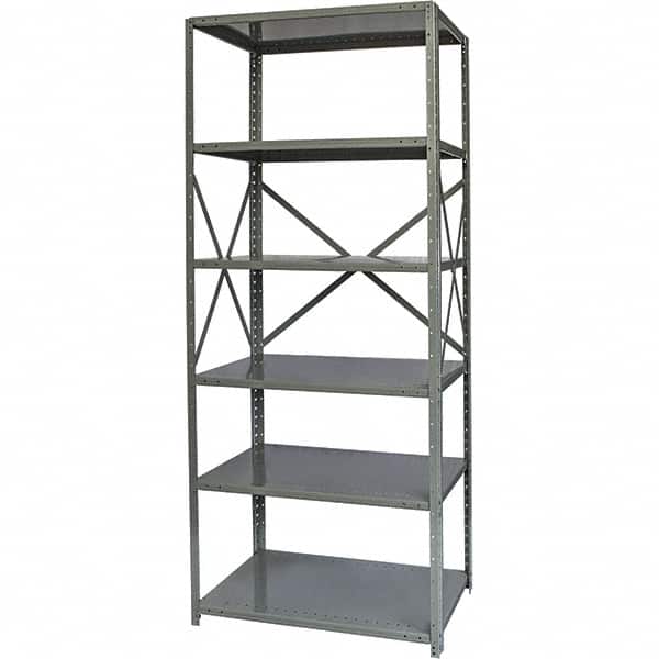 Hallowell - 6 Shelf Starter Heavy-Duty Open Steel Shelving - 400 Lb Capacity, 48" Wide x 87" High x 12" Deep, Gray - Exact Tooling