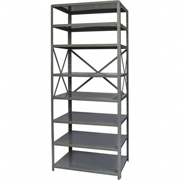 Hallowell - 8 Shelf Starter Extra Heavy-Duty Open Steel Shelving - 900 Lb Capacity, 48" Wide x 87" High x 18" Deep, Gray - Exact Tooling