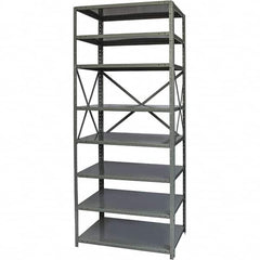 Hallowell - 8 Shelf Starter Medium-Duty Open Steel Shelving - 500 Lb Capacity, 36" Wide x 87" High x 24" Deep, Gray - Exact Tooling