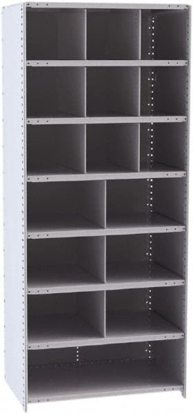 Hallowell - 16 Bin Closed Industrial Bin Shelving - 36 Inch Overall Width x 24 Inch Overall Depth x 87 Inch Overall Height, Gray Metal Bins - Exact Tooling