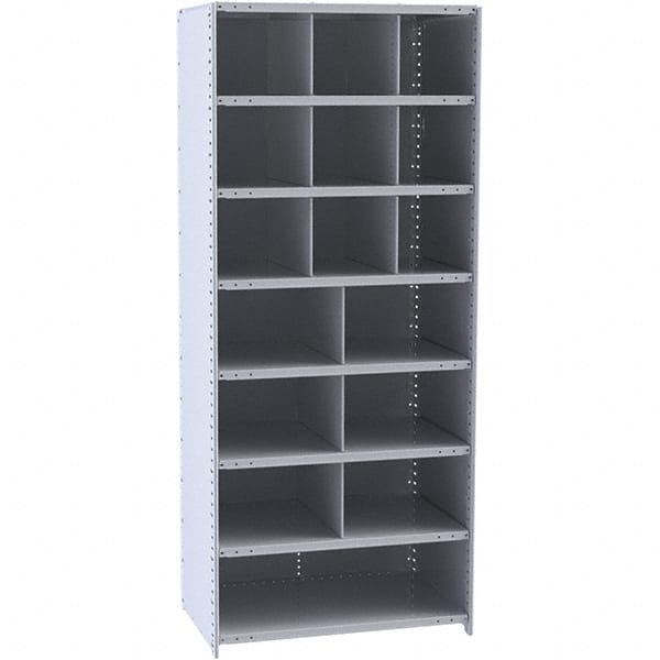Hallowell - 16 Bin Closed Industrial Bin Shelving - 36 Inch Overall Width x 18 Inch Overall Depth x 87 Inch Overall Height, Gray Metal Bins - Exact Tooling