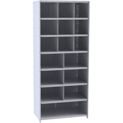 Hallowell - 16 Bin Closed Industrial Bin Shelving - 36 Inch Overall Width x 18 Inch Overall Depth x 87 Inch Overall Height, Gray Metal Bins - Exact Tooling