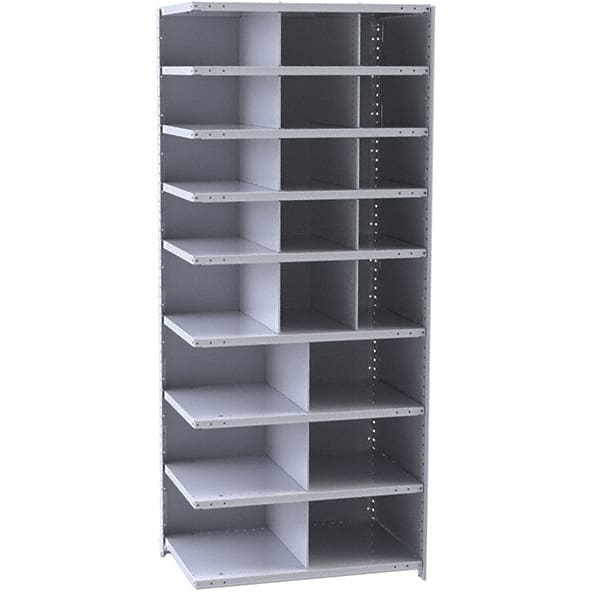 Hallowell - 21 Bin Closed Industrial Bin Shelving - 36 Inch Overall Width x 12 Inch Overall Depth x 87 Inch Overall Height, Gray Metal Bins - Exact Tooling