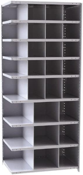 Hallowell - 29 Bin Closed Industrial Bin Shelving - 36 Inch Overall Width x 24 Inch Overall Depth x 87 Inch Overall Height, Gray Metal Bins - Exact Tooling