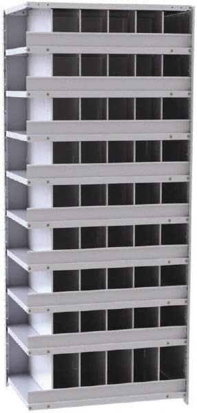 Hallowell - 54 Bin Closed Industrial Bin Shelving - 36 Inch Overall Width x 24 Inch Overall Depth x 87 Inch Overall Height, Gray Metal Bins - Exact Tooling