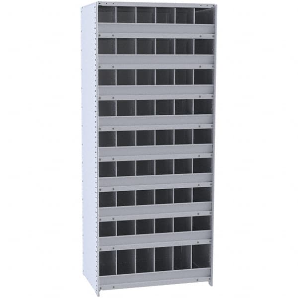 Hallowell - 54 Bin Closed Industrial Bin Shelving - 36 Inch Overall Width x 18 Inch Overall Depth x 87 Inch Overall Height, Gray Metal Bins - Exact Tooling