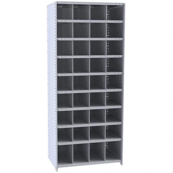 Hallowell - 36 Bin Closed Industrial Bin Shelving - 36 Inch Overall Width x 18 Inch Overall Depth x 87 Inch Overall Height, Gray Metal Bins - Exact Tooling
