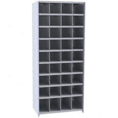 Hallowell - 36 Bin Closed Industrial Bin Shelving - 36 Inch Overall Width x 18 Inch Overall Depth x 87 Inch Overall Height, Gray Metal Bins - Exact Tooling