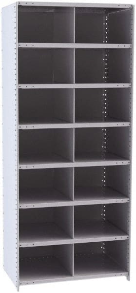 Hallowell - 14 Bin Closed Industrial Bin Shelving - 36 Inch Overall Width x 24 Inch Overall Depth x 87 Inch Overall Height, Gray Metal Bins - Exact Tooling