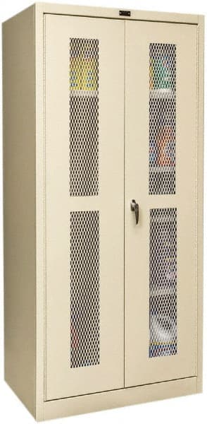 Hallowell - 4 Shelf Combination Storage Cabinet - Steel, 36" Wide x 24" Deep x 72" High, Tan - Exact Tooling