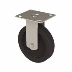 E.R. Wagner - 6" Diam x 1-1/2" Wide x 7-3/8" OAH Top Plate Mount Rigid Caster - Polyolefin, 450 Lb Capacity, Plastic Bearing, 3-3/4 x 4-5/8" Plate - Exact Tooling