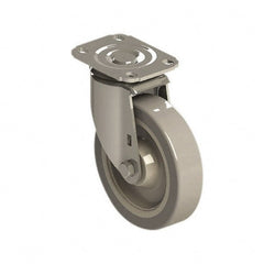 E.R. Wagner - 5" Diam x 1-1/4" Wide x 6-1/4" OAH Top Plate Mount Swivel Caster - Polyurethane over Polyolefin, 280 Lb Capacity, Delrin Bearing, 2-3/4 x 3-3/4" Plate - Exact Tooling