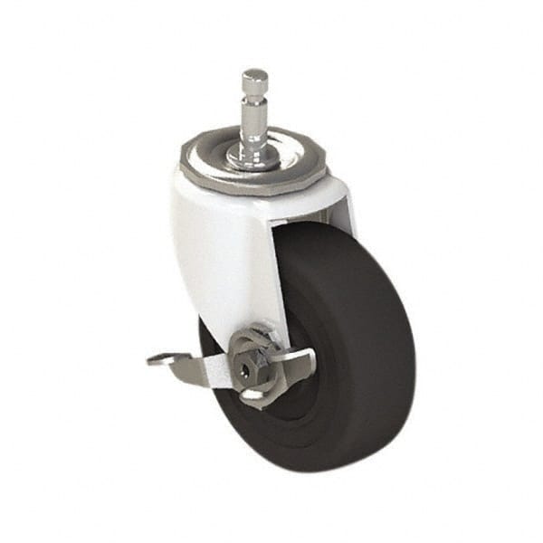 E.R. Wagner - 4" Diam x 1-1/2" Wide x 4-7/8" OAH Stem Mount Swivel Caster with Brake - Hard Rubber, 300 Lb Capacity, 7/16 x 1-3/8" Friction Stem - Exact Tooling