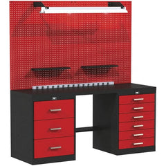 Hallowell - 60 Wide x 24" Deep x 78" High, Steel Workbench - Flat Top, Black/Red - Exact Tooling