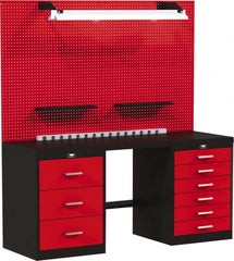 Hallowell - 72 Wide x 24" Deep x 78" High, Steel Workbench - Flat Top, Black/Red - Exact Tooling