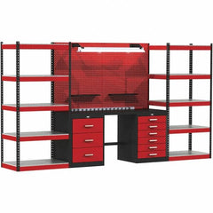 Hallowell - 132 Wide x 24" Deep x 78" High, Steel Workbench - Flat Top, Black/Red - Exact Tooling