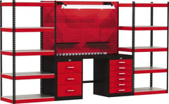 Hallowell - 168 Wide x 24" Deep x 78" High, Steel Workbench - Flat Top, Black/Red - Exact Tooling