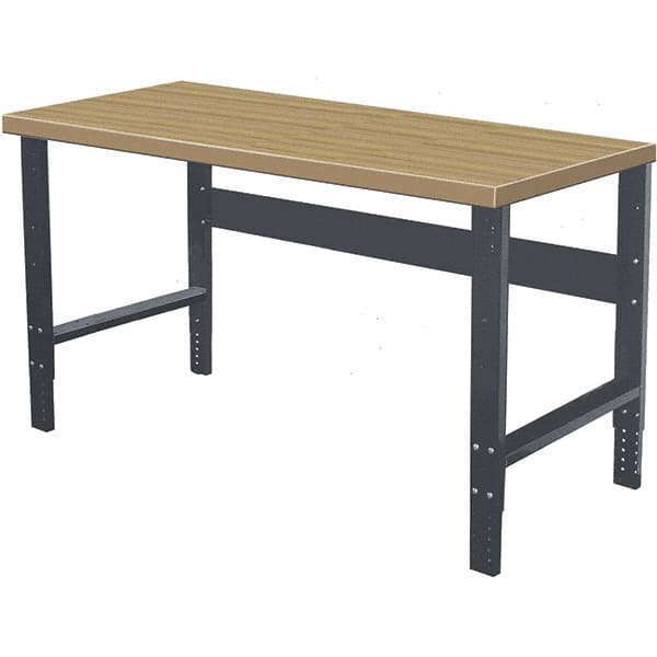 Hallowell - 60 Wide x 30" Deep x 34" High, Particle Board Workbench - Flat Top, Adjustable Legs, Black - Exact Tooling