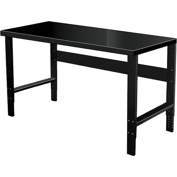Hallowell - 72 Wide x 30" Deep x 34" High, Steel Workbench - Flat Top, Adjustable Legs, Black - Exact Tooling