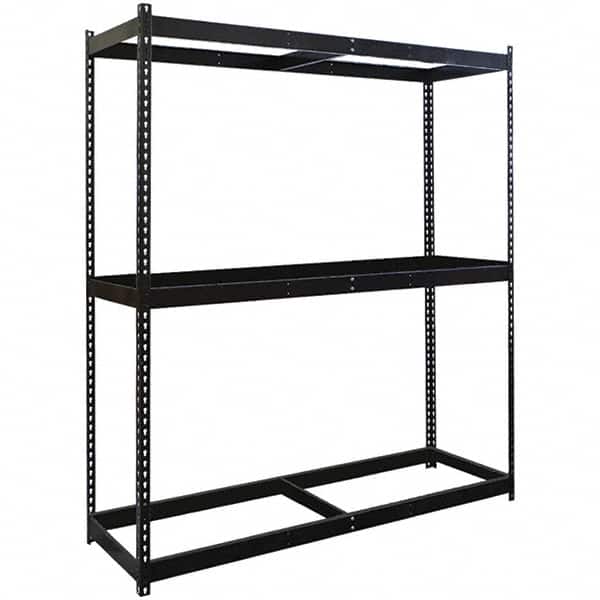 Hallowell - 3 Shelf Starter No Deck Open Steel Shelving - 620 Lb Capacity, 96" Wide x 84" High x 36" Deep, Black - Exact Tooling
