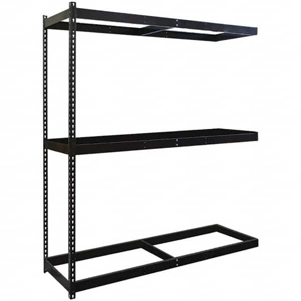 Hallowell - 3 Shelf Add-On No Deck Open Steel Shelving - 1 Lb Capacity, 72" Wide x 84" High x 24" Deep, Black - Exact Tooling