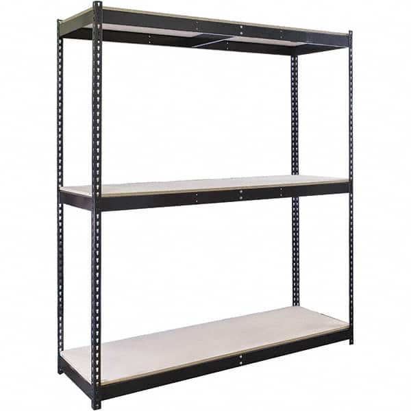 Hallowell - 3 Shelf Starter Particle Board Open Steel Shelving - 835 Lb Capacity, 60" Wide x 84" High x 18" Deep, Black - Exact Tooling