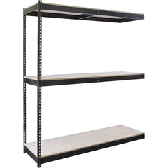 Hallowell - 3 Shelf Add-On Particle Board Open Steel Shelving - 685 Lb Capacity, 72" Wide x 84" High x 48" Deep, Black - Exact Tooling