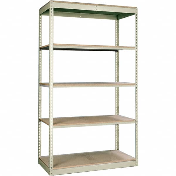 Hallowell - 5 Shelf Starter Particle Board Open Steel Shelving - 350 Lb Capacity, 36" Wide x 84" High x 18" Deep, Tan - Exact Tooling