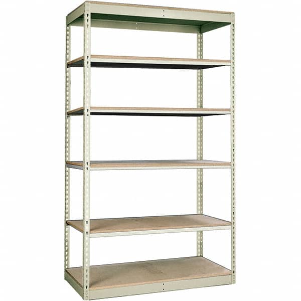 Hallowell - 6 Shelf Starter Particle Board Open Steel Shelving - 350 Lb Capacity, 36" Wide x 84" High x 36" Deep, Tan - Exact Tooling